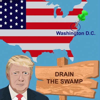 Trump with Drain the Swamp graphics
