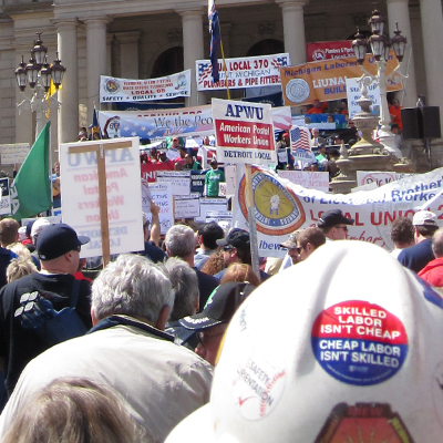 Labor Rally in Lansing - April 2011, Wikimedia Commons