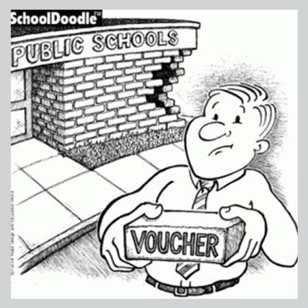 graphic showing how private school vouchers negatively impact public schools, brick by brick