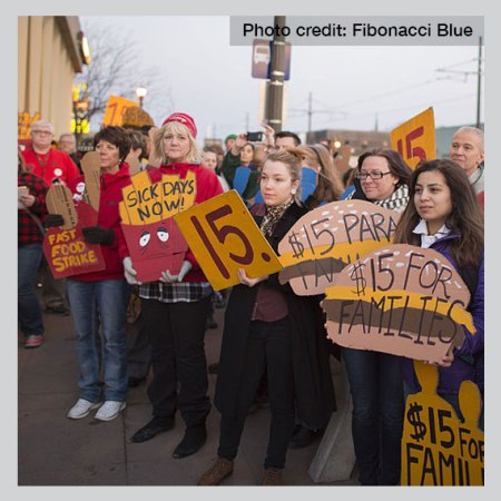 Fast food workers strike in St. Paul, MN. Photo by Fibonacci Blue.
