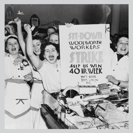 Library of Congress photo circa 1940 showing women striking for 40 hour work week