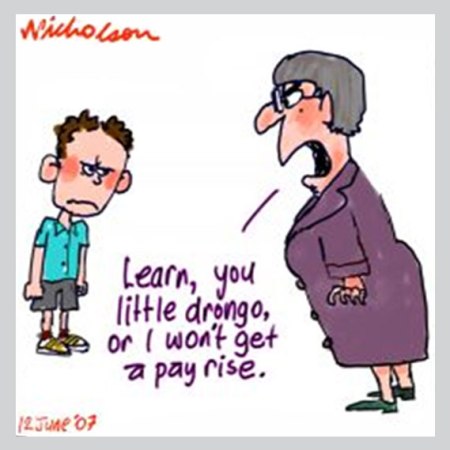 micho ison cartoon 2007, teacher pay, student evaluations