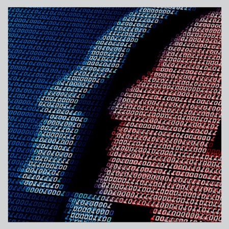 human faces composed of binary symbols