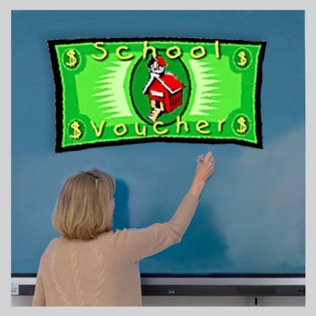 school voucher graphic with teacher