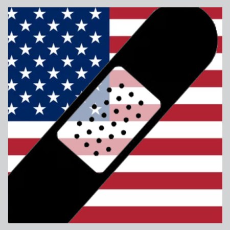Bandaid over US flag.