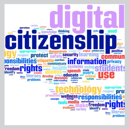 the words "digital citizenship" graphically depicted