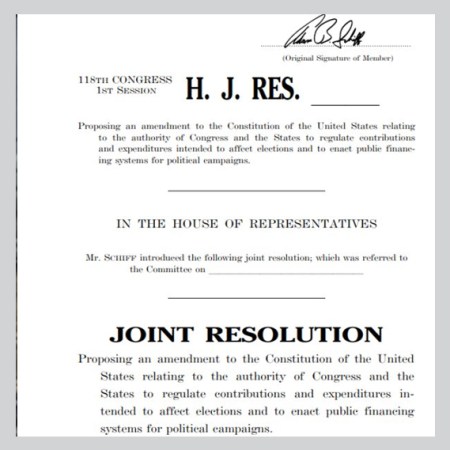 a copy of Adam's Schiff's resolution to overturn Citizens United