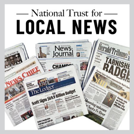 a group of local newspapers, along with the words "National Trust for Local News"