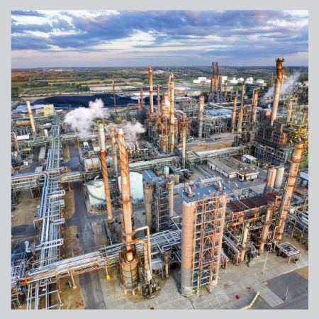 overhead view of oil refinery